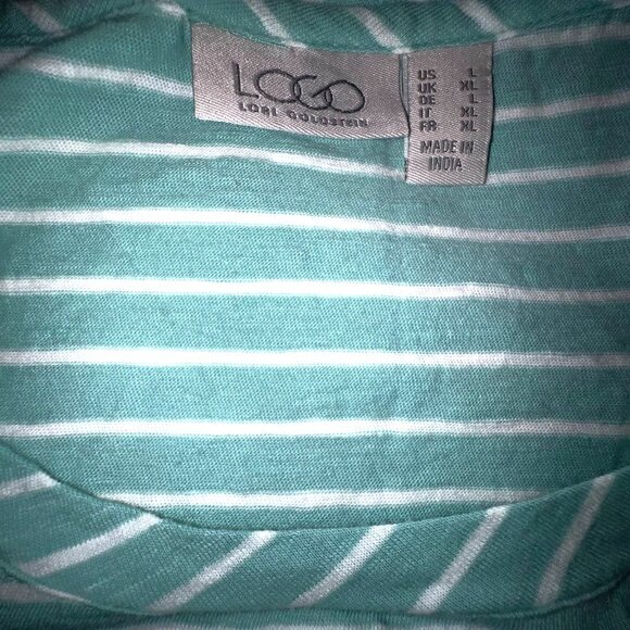 Striped Green & White Tank Top By LOGO By Lori Goldstein Size L - Picture 3 of 7